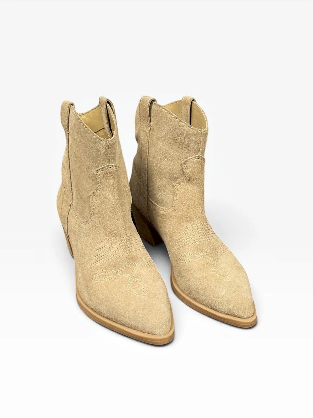 Dolce Vita Pointed Toe Tan Suede Western Booties Stacked Heel Cowgirl Size 7